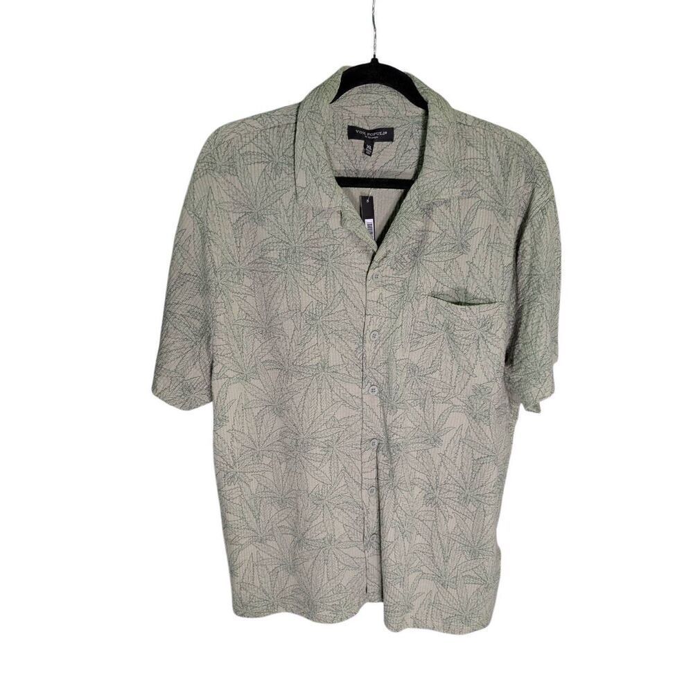 NWT Vox Populi Men's Green Hemp Leaf Print Button Up Shirt Men's XL